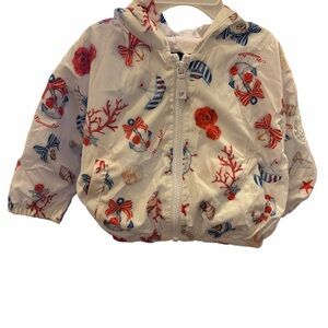 MonnaLisa Kids Nautical Print Raincoat - White and Red